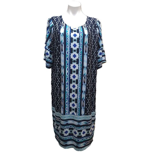 Kim Rogers Curvy dress Women's 1X mid-length Blue green black white design fall - Picture 1 of 13